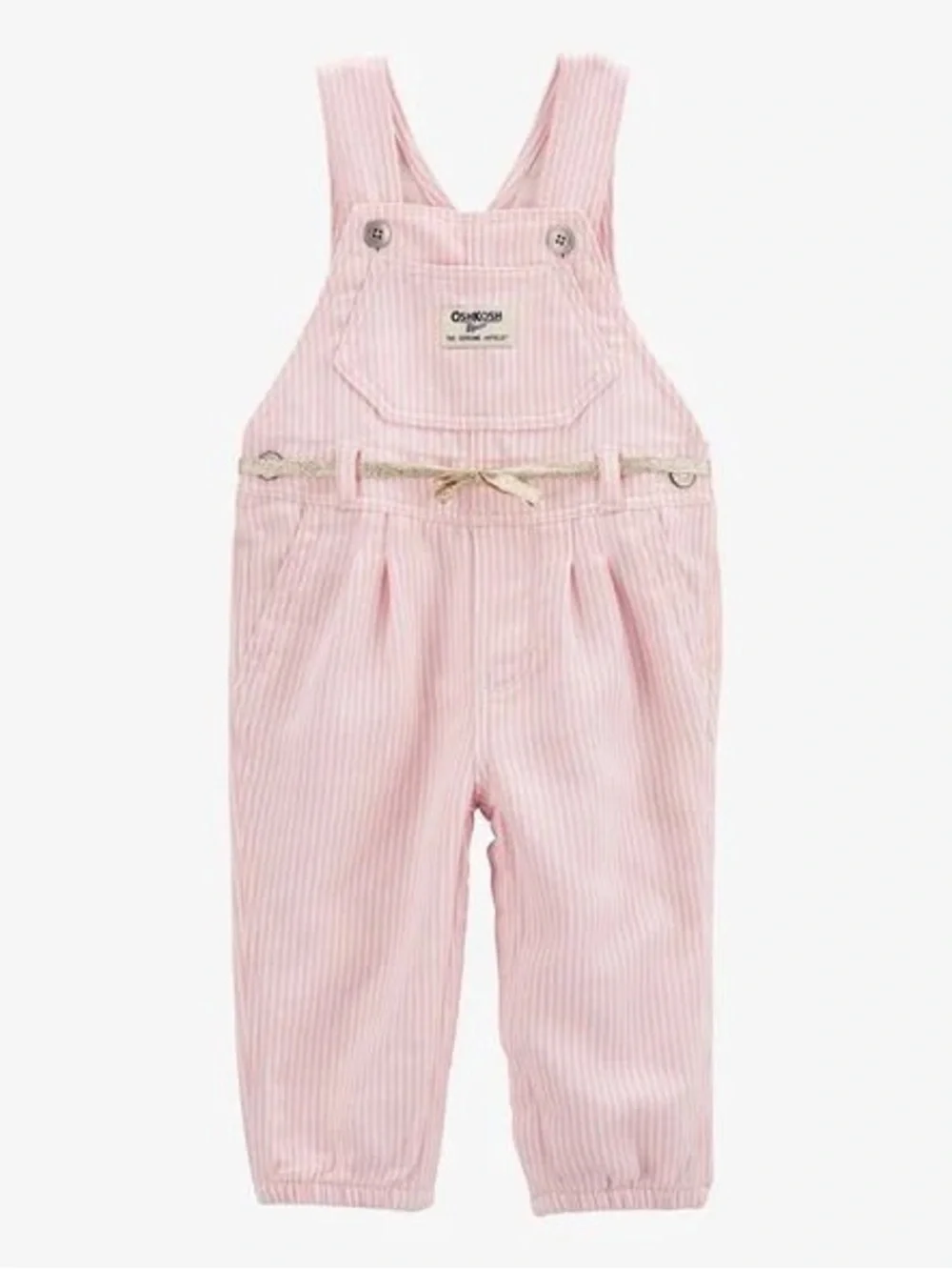 NWT Oshkosh Baby B’gosh Knit Denim Hickory Stripe Overalls - Pink
